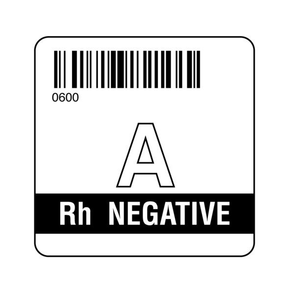 ISBT 128 A Rh Negative 2" x 2"